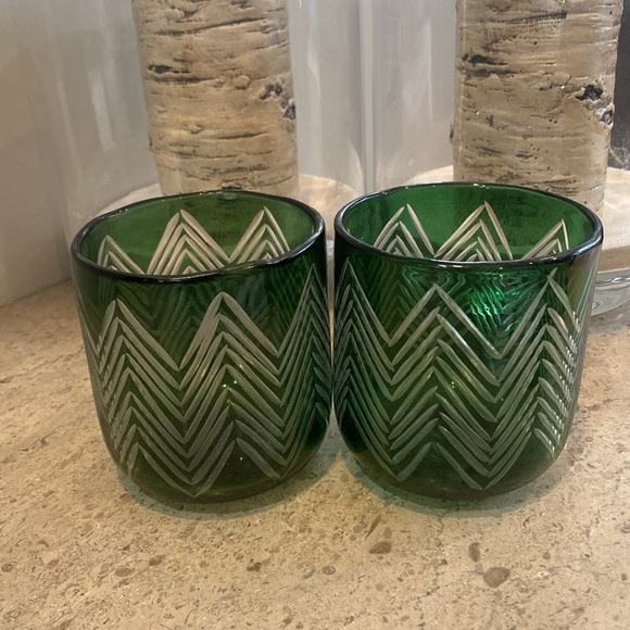 (2) Crate&Barrel Etched Glass Candle Holders. Set of 2. - Picture 3 of 8